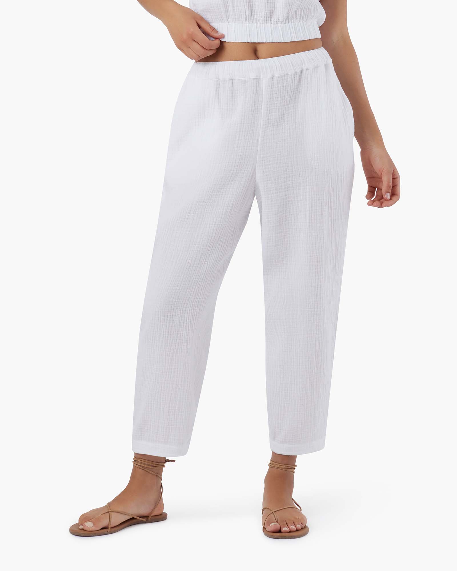 Women's TKEES Gauze Pants White | BQLYU4810